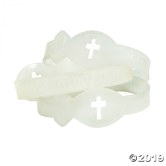 Glow-in-the-Dark Jesus Fish Silicone Bracelets (Per Dozen)