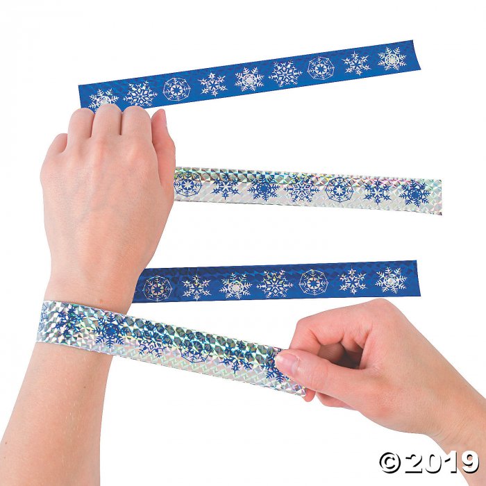 Metallic Snowflake Slap Bracelets (Per Dozen)