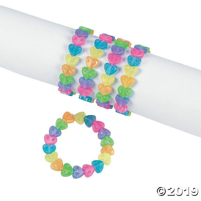Rainbow Heart Plastic Bracelets (Per Dozen)