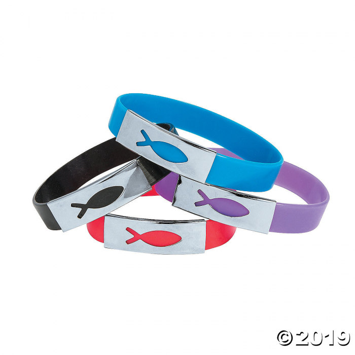 Religious Fish Charm Rubber Bracelets (Per Dozen) Religious Fish Charm Rubber Bracelets (Per Dozen)