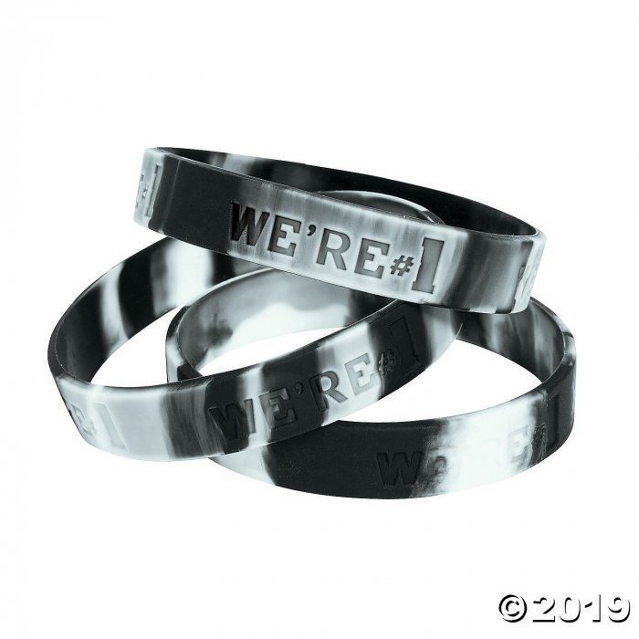 Black & White We're #1 Rubber Bracelets (Per Dozen)