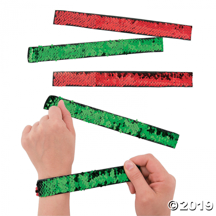 Reversible Sequin Christmas Slap Bracelet (Per Dozen)