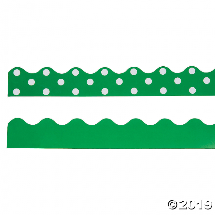 Double-Sided Solid & Polka Dot Bulletin Board Borders - Green (Per Dozen)