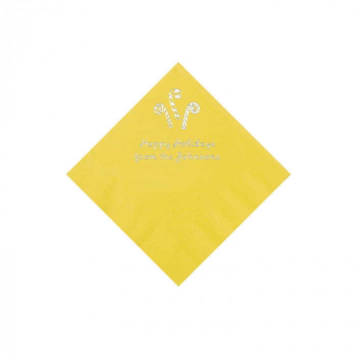 Yellow Candy Cane Personalized Napkins with Silver Foil  Beverage (50 Piece(s))