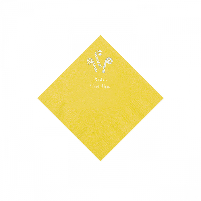Yellow Candy Cane Personalized Napkins with Silver Foil  Beverage (50 Piece(s))