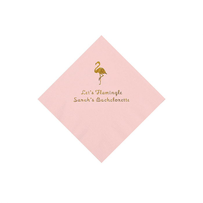 Light Pink Flamingo Personalized Napkins with Gold Foil - Beverage (50 Piece(s))