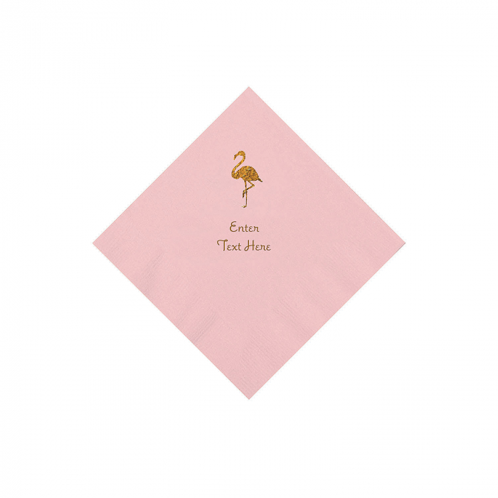 Light Pink Flamingo Personalized Napkins with Gold Foil - Beverage (50 Piece(s))