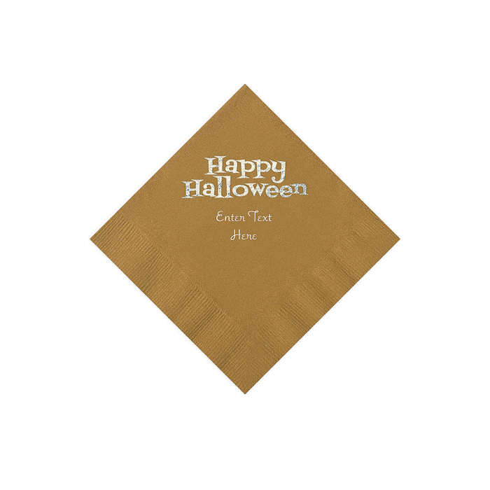 Gold Happy Halloween Personalized Napkins with Silver Foil - Beverage (50 Piece(s))