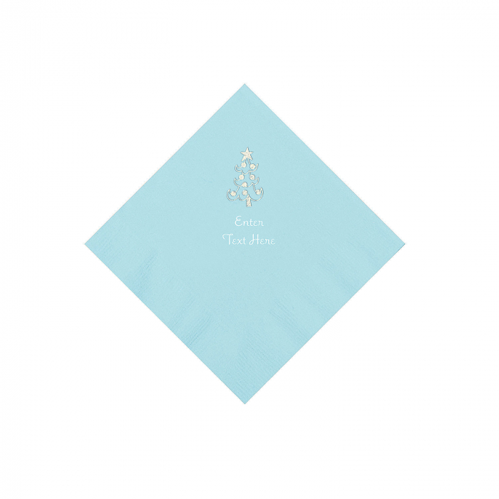 Light Blue Christmas Tree Personalized Napkins with Silver Foil  Beverage (50 Piece(s))