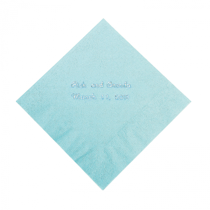 Light Blue Personalized Napkins with Silver Foil - Beverage (50 Piece(s))