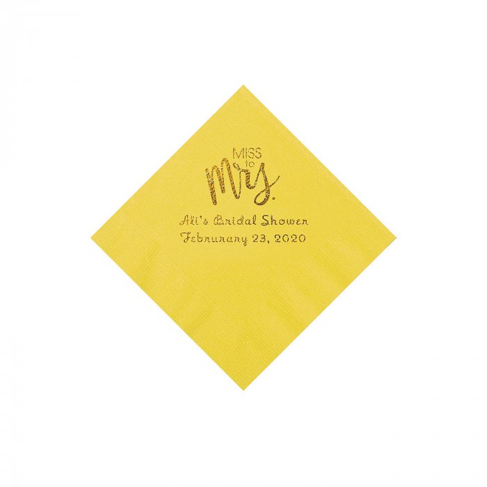 Yellow Miss to Mrs. Personalized Napkins with Gold Foil - Beverage (50 Piece(s))