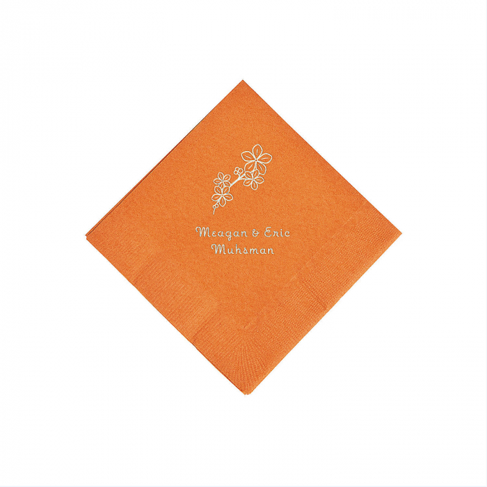 Pumpkin Spice Blossom Branch Personalized Napkins with Silver Foil - Beverage (50 Piece(s))