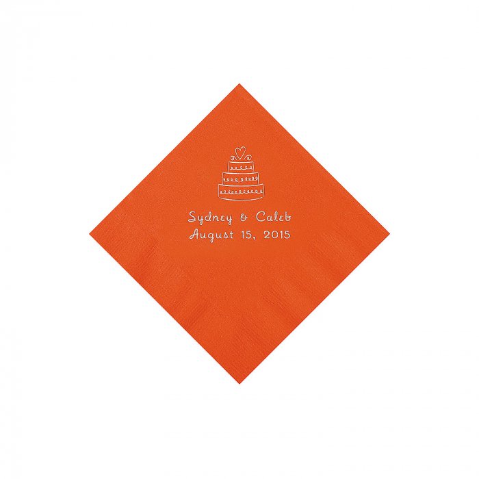 Orange Wedding Cake Personalized Napkins - Beverage (50 Piece(s))