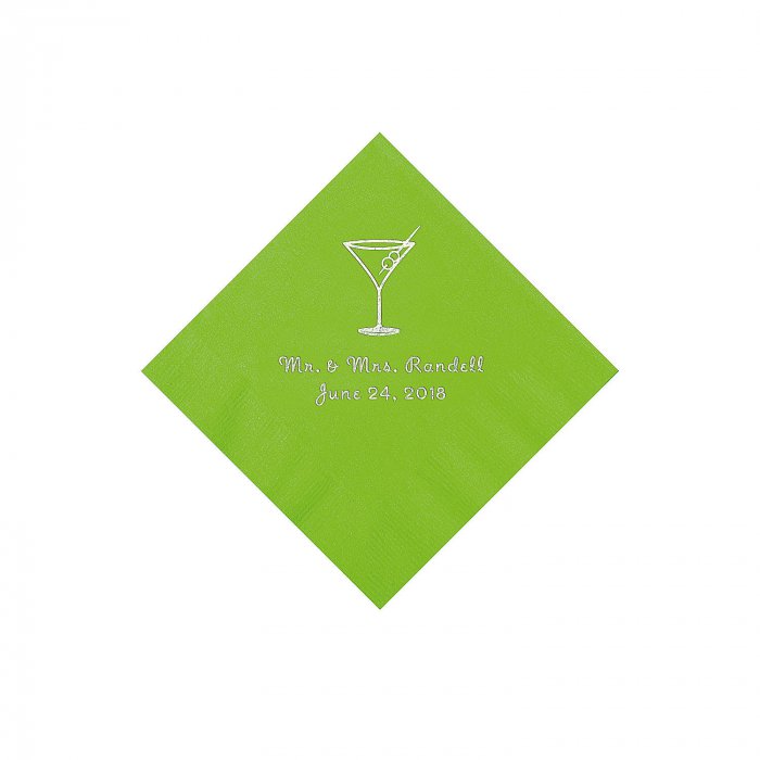 Lime Green Martini Glass Personalized Napkins with Silver Foil - Beverage (50 Piece(s))