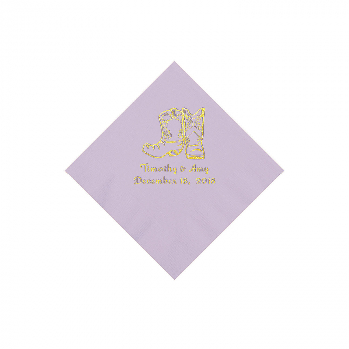 Lilac Cowboy Boots Personalized Napkins with Gold Foil - Beverage (50 Piece(s))