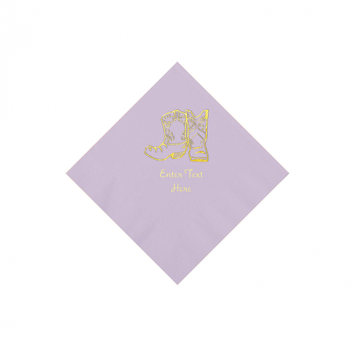 Lilac Cowboy Boots Personalized Napkins with Gold Foil - Beverage (50 Piece(s))