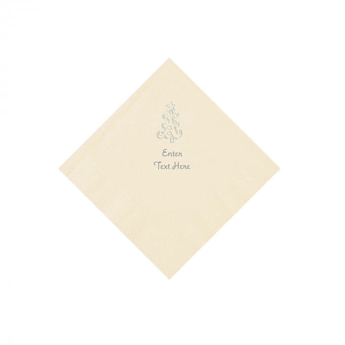 Ivory Christmas Tree Personalized Napkins with Silver Foil Beverage (50 ...