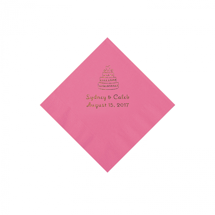 Candy Pink Wedding Cake Personalized Napkins - Beverage (50 Piece(s))