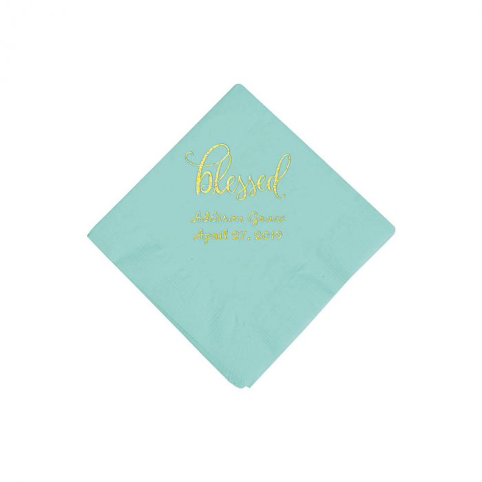 Mint Green Blessed Personalized Napkins with Gold Foil - Beverage (50 Piece(s))