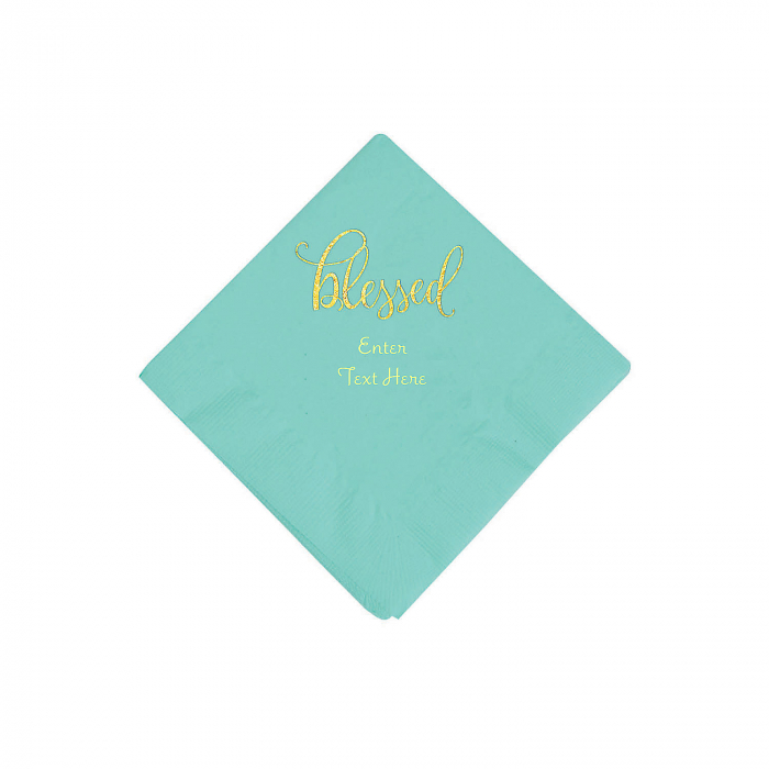 Mint Green Blessed Personalized Napkins with Gold Foil - Beverage (50 Piece(s))