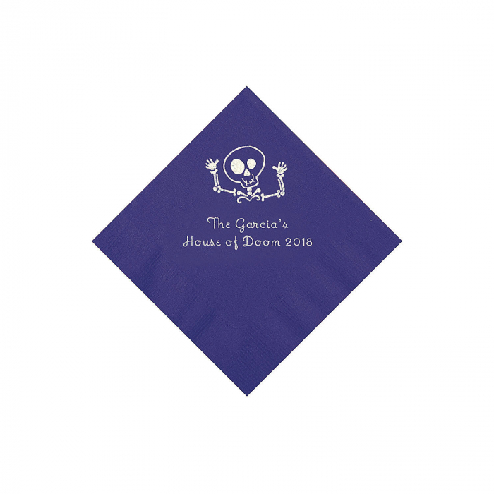 Purple Skeleton Personalized Napkins with Silver Foil - Beverage (50 Piece(s))