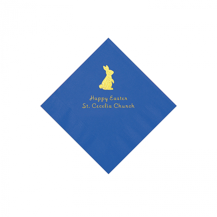 Cobalt Blue Easter Bunny Personalized Napkins with Gold Foil - Beverage (50 Piece(s))