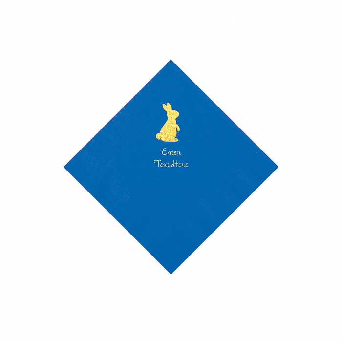 Cobalt Blue Easter Bunny Personalized Napkins with Gold Foil - Beverage (50 Piece(s))