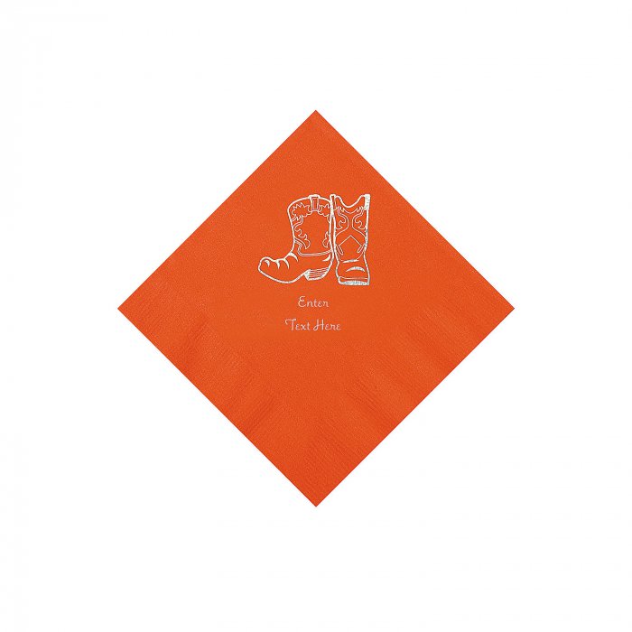 Orange Cowboy Boots Personalized Napkins - Beverage- Beverage (50 Piece(s))