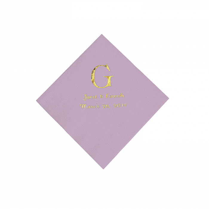 Lilac Wedding Monogram Personalized Napkins with Gold Foil - Beverage (50 Piece(s))