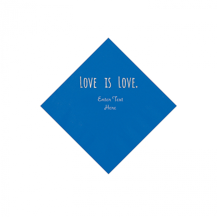 Cobalt Blue Love is Love Personalized Napkins with Silver Foil - Beverage (50 Piece(s))