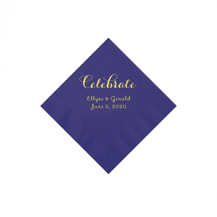 Purple Celebrate Personalized Napkins with Gold Foil - Beverage (50 Piece(s))