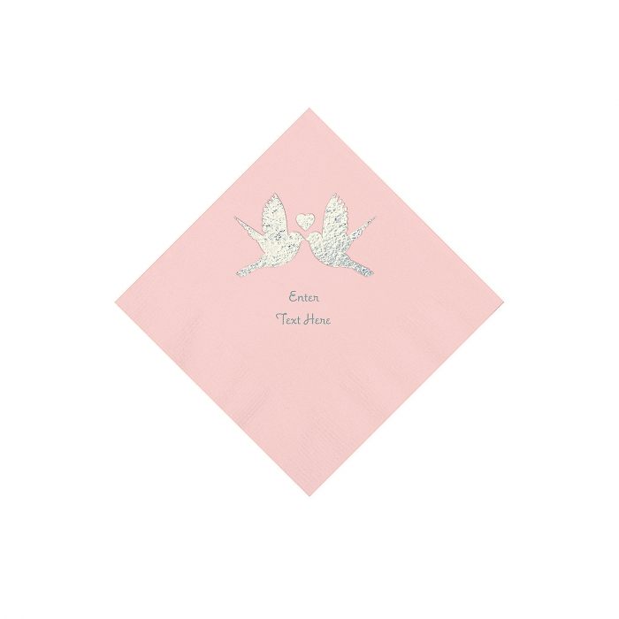 Light Pink Love Birds Personalized Napkins - Beverage (50 Piece(s))