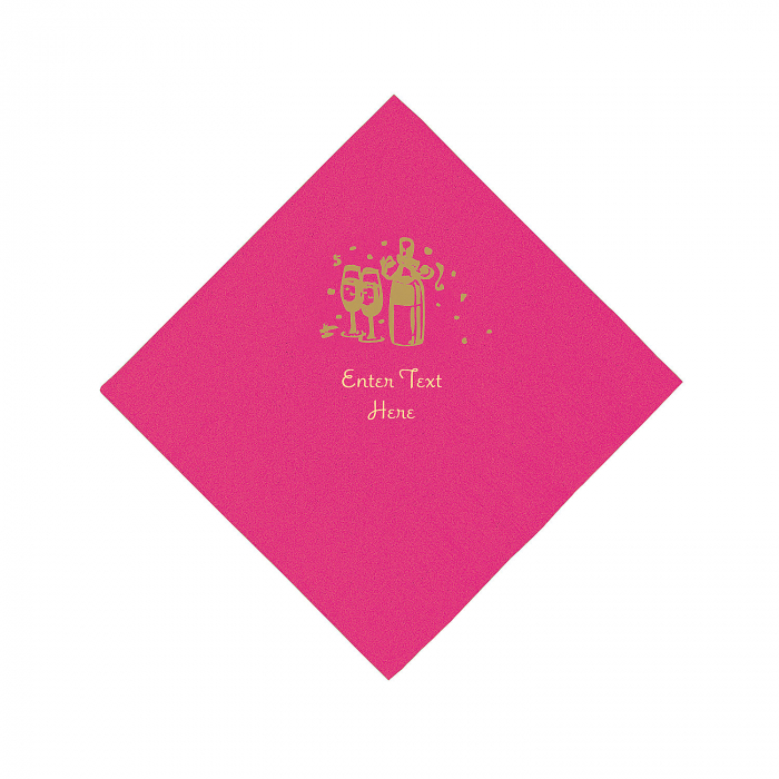 Hot Pink Champagne Personalized Napkins with Gold Foil - Beverage (50 Piece(s))