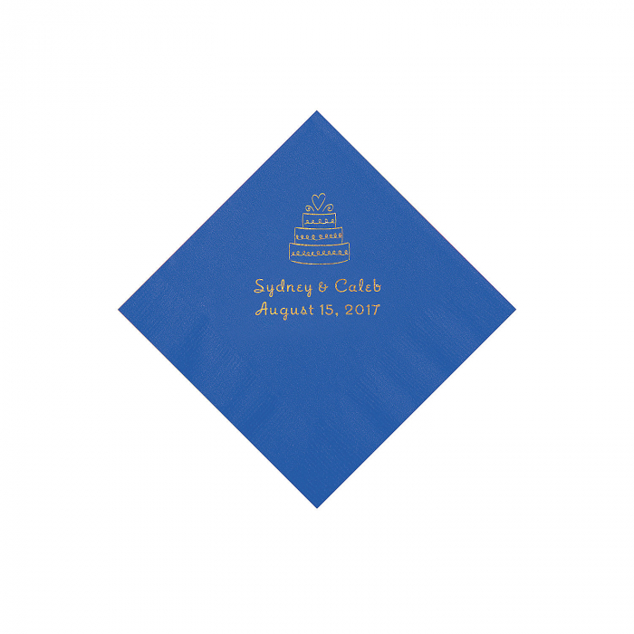 Cobalt Blue Wedding Cake Personalized Napkins - Beverage (50 Piece(s))