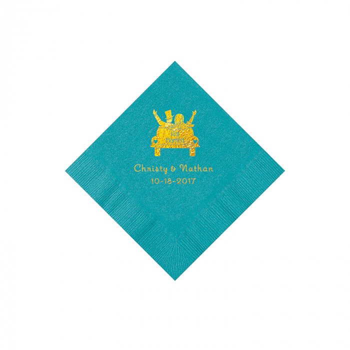 Turquoise Just Married Personalized Napkins with Gold Foil - Beverage (50 Piece(s))