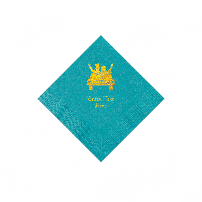 Turquoise Just Married Personalized Napkins with Gold Foil - Beverage (50 Piece(s))