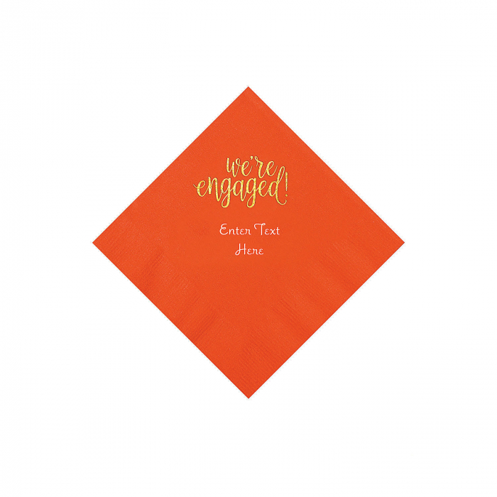 Orange Engaged Personalized Napkins with Gold Foil - Beverage (50 Piece ...