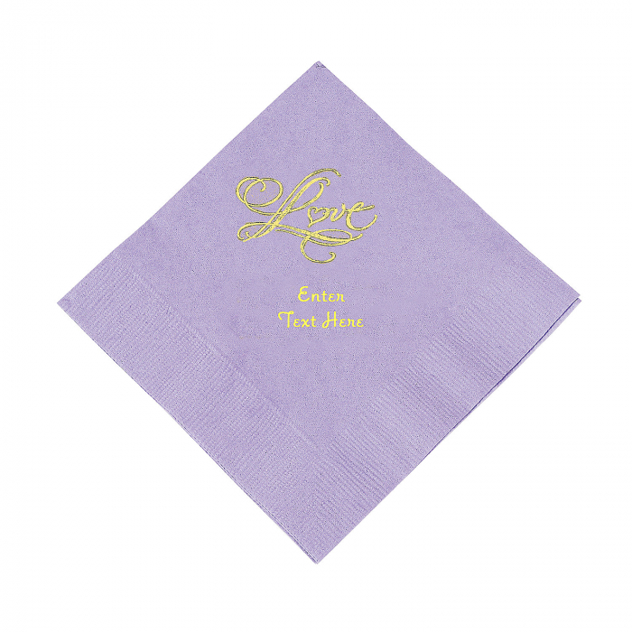 Lilac Love Personalized Napkins with Gold Foil - Beverage (50 Piece(s))