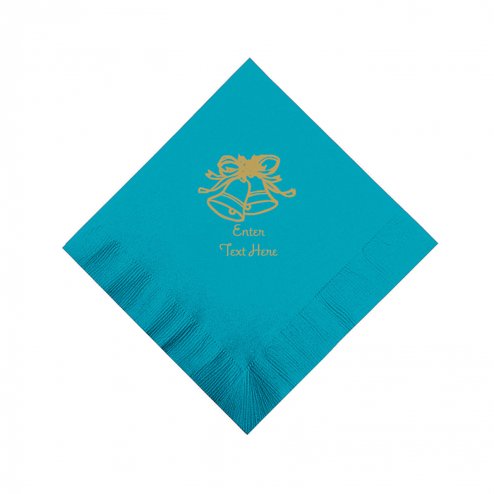 Turquoise Wedding Bell Personalized Napkins with Gold Foil - Beverage (50 Piece(s))