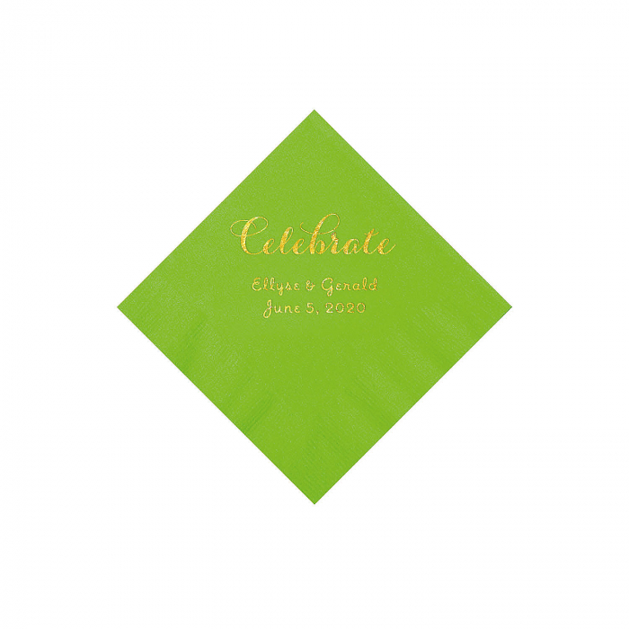 Lime Green Celebrate Personalized Napkins with Gold Foil - Beverage (50 Piece(s))