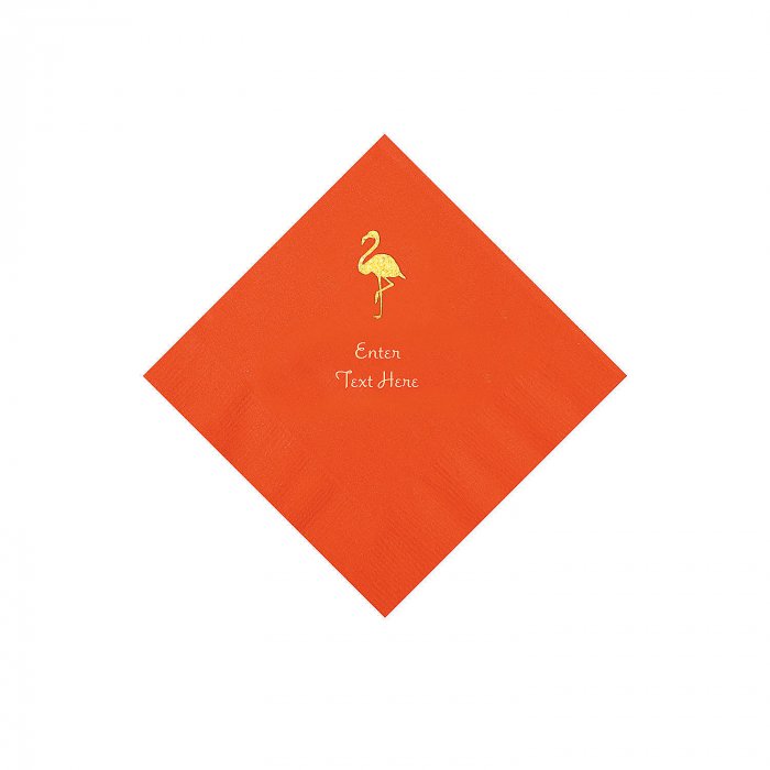 Orange Flamingo Personalized Napkins with Gold Foil - Beverage (50 Piece(s))
