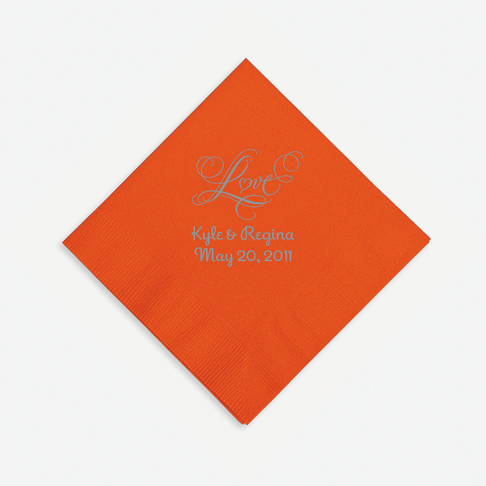 Orange Love Personalized Napkins with Silver Foil - Beverage (50 Piece ...