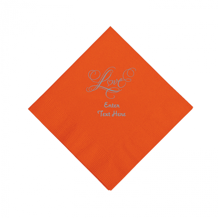 Orange Love Personalized Napkins with Silver Foil - Beverage (50 Piece(s))