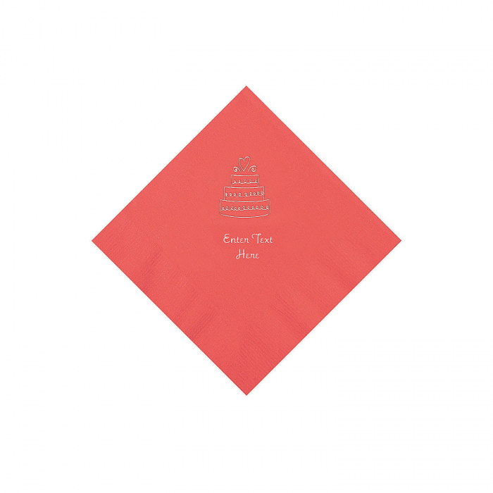 Coral Wedding Cake Personalized Napkins with Silver Foil - Beverage (50 Piece(s))