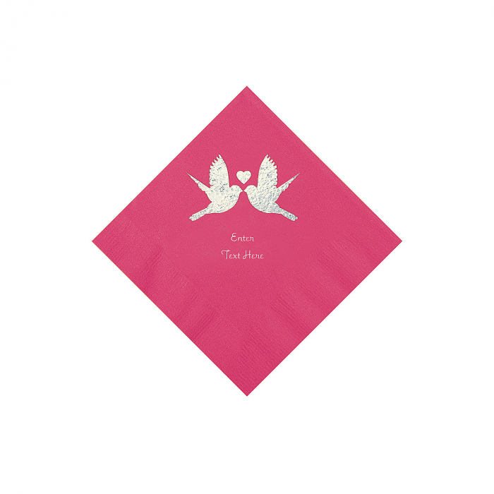 Hot Pink Love Birds Personalized Napkins with Silver Foil - Beverage ...