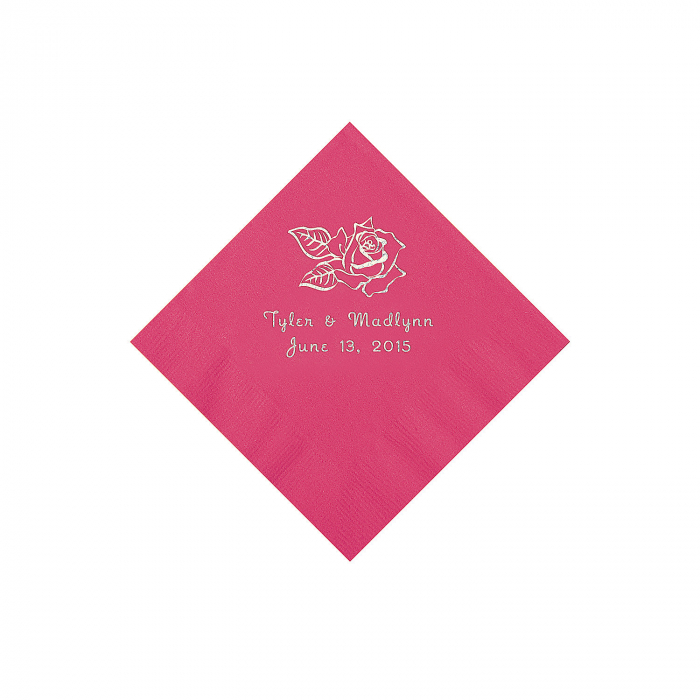 Hot Pink Rose Personalized Napkins - Beverage (50 Piece(s))