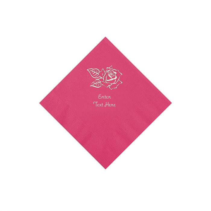 Hot Pink Rose Personalized Napkins - Beverage (50 Piece(s))