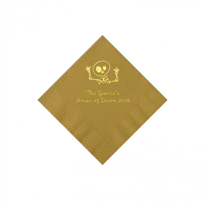 Gold Skeleton Personalized Napkins with Gold Foil - Beverage (50 Piece(s))