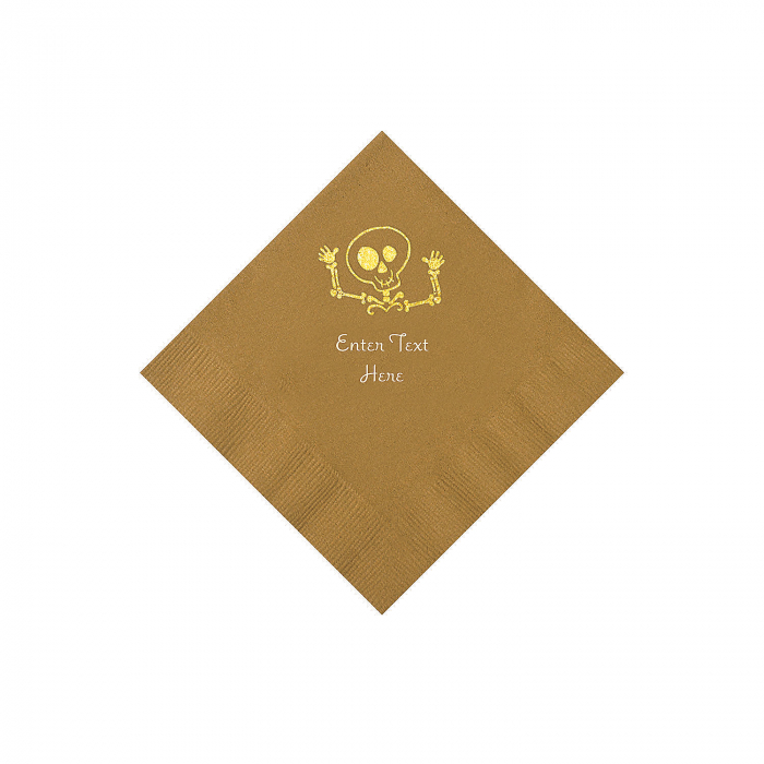 Gold Skeleton Personalized Napkins with Gold Foil - Beverage (50 Piece(s))