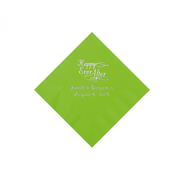 Lime Green Happy Ever After Personalized Napkins - Beverage (50 Piece(s))